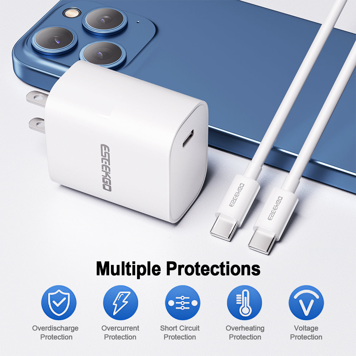 ESEEKGO T-22UC Travel Adapter Type-C To Type-C Fast Charging Cable (10/100)