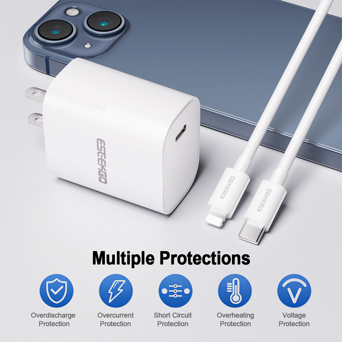 ESEEKGO T-22UL Travel Adapter Type-C To 8 PIN Fast Charging Cable (10/100)