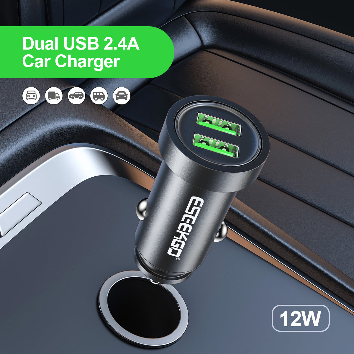 ESEEKGO C-13A Aluminum Dual Ports Car Charger (20/200)