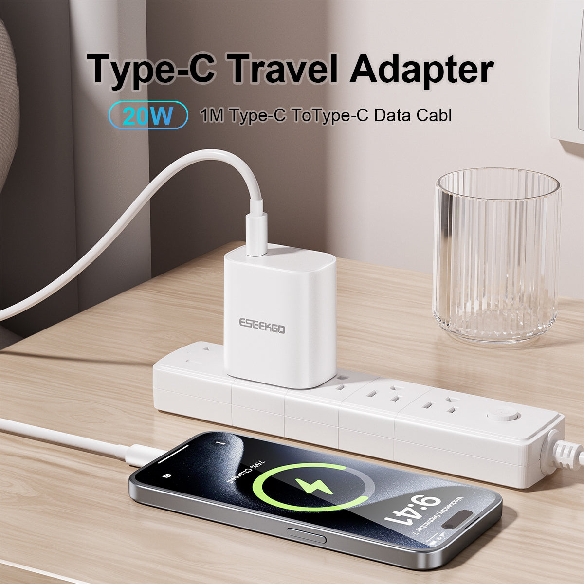 ESEEKGO T-22UC Travel Adapter Type-C To Type-C Fast Charging Cable (10/100)