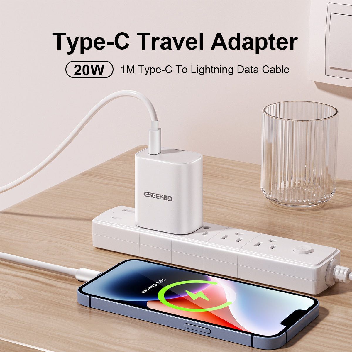 ESEEKGO T-22UL Travel Adapter Type-C To 8 PIN Fast Charging Cable (10/100)