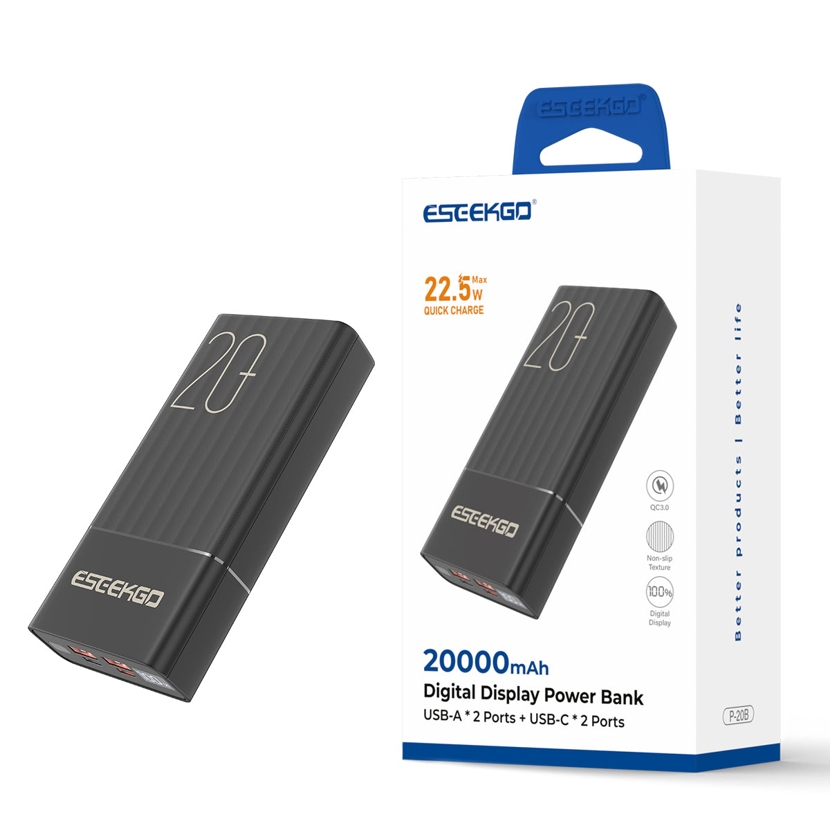 ESEEKGO P-20B 20000mAh Digital Display Power Bank USB-C To C Charging Cable (6/36)