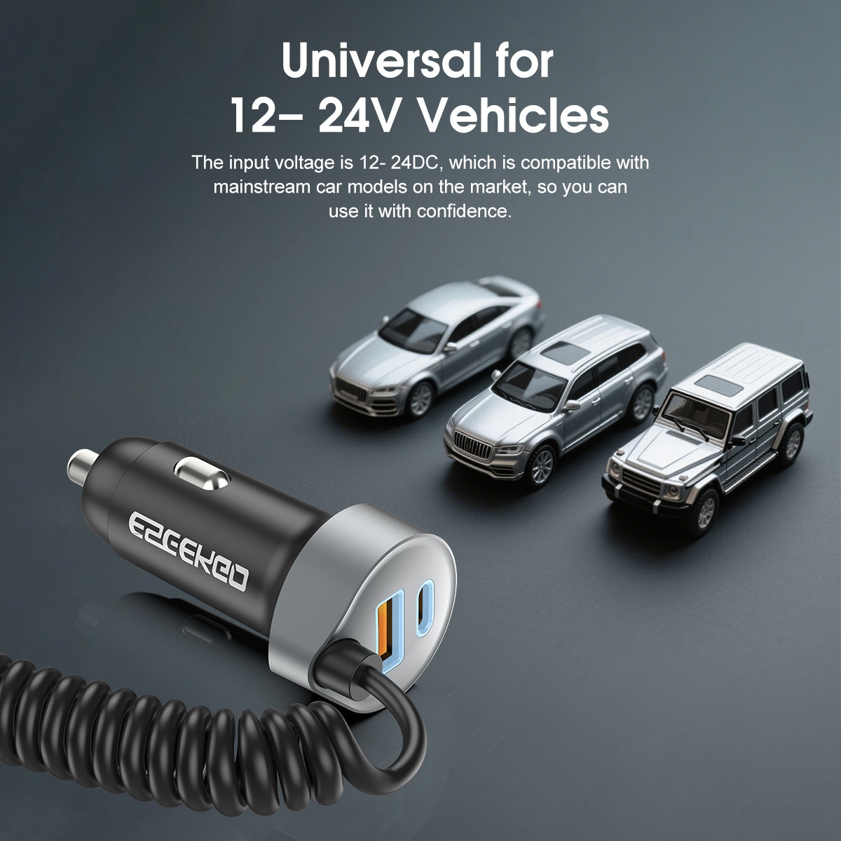 ESEEKGO C-35BK Retractable 60W Car Charger with 3 In 1 Cable (9/90)