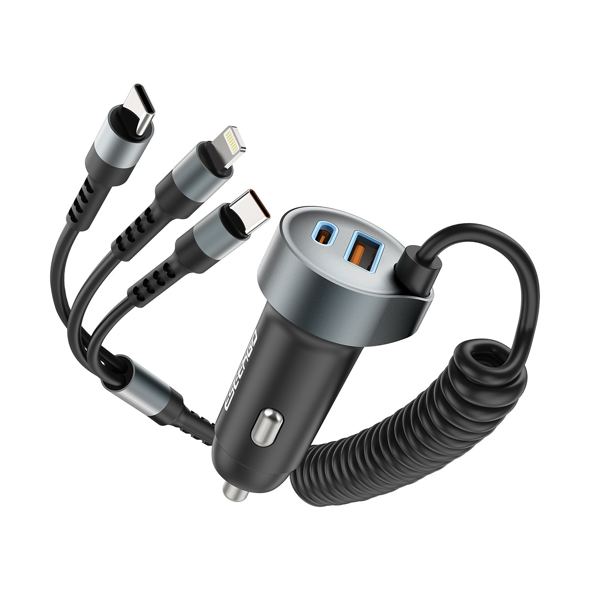 ESEEKGO C-35BK Retractable 60W Car Charger with 3 In 1 Cable (9/90)