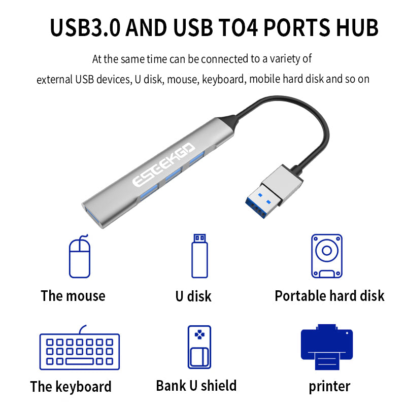 ESEEKGO HB-01 USB3.0 to 4 Ports 4-IN-1 HUB