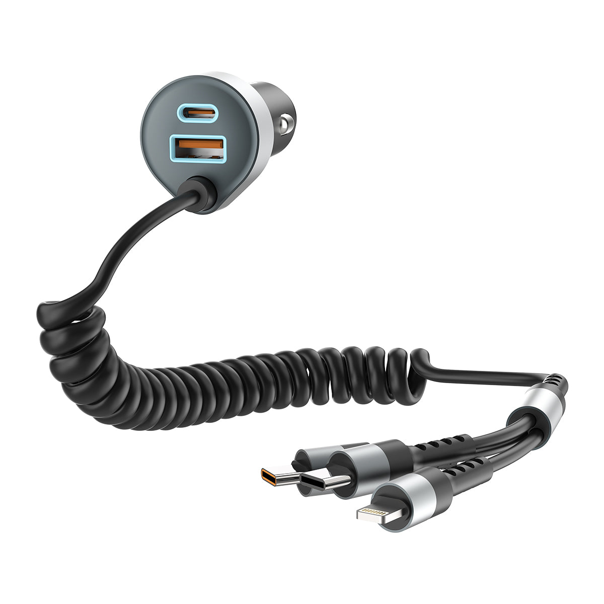 ESEEKGO C-35BK Retractable 60W Car Charger with 3 In 1 Cable (9/90)