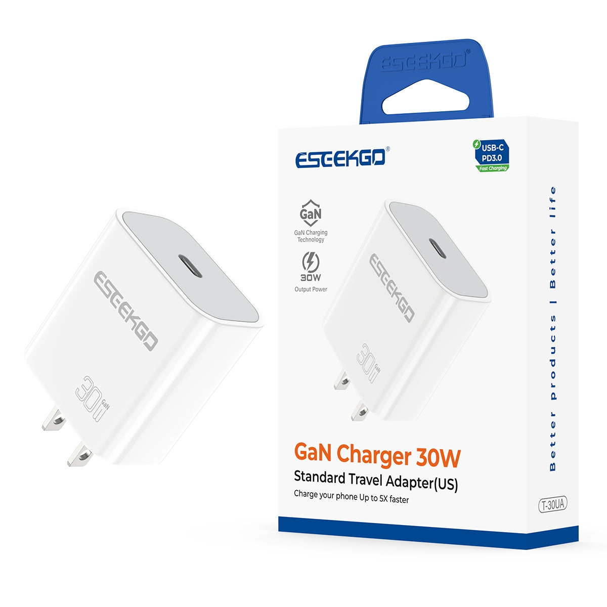 ESEEKGO T-30UA GaN PD30W US Standard Travel Adapter