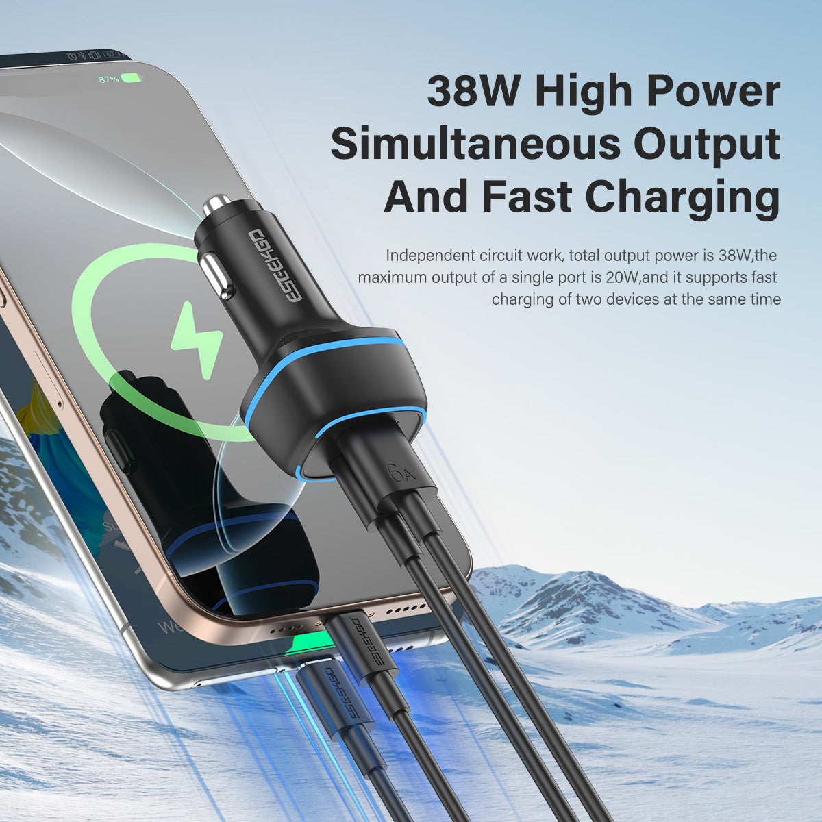 ESEEKGO C-15BK 38W LED Car Charger (10/100)