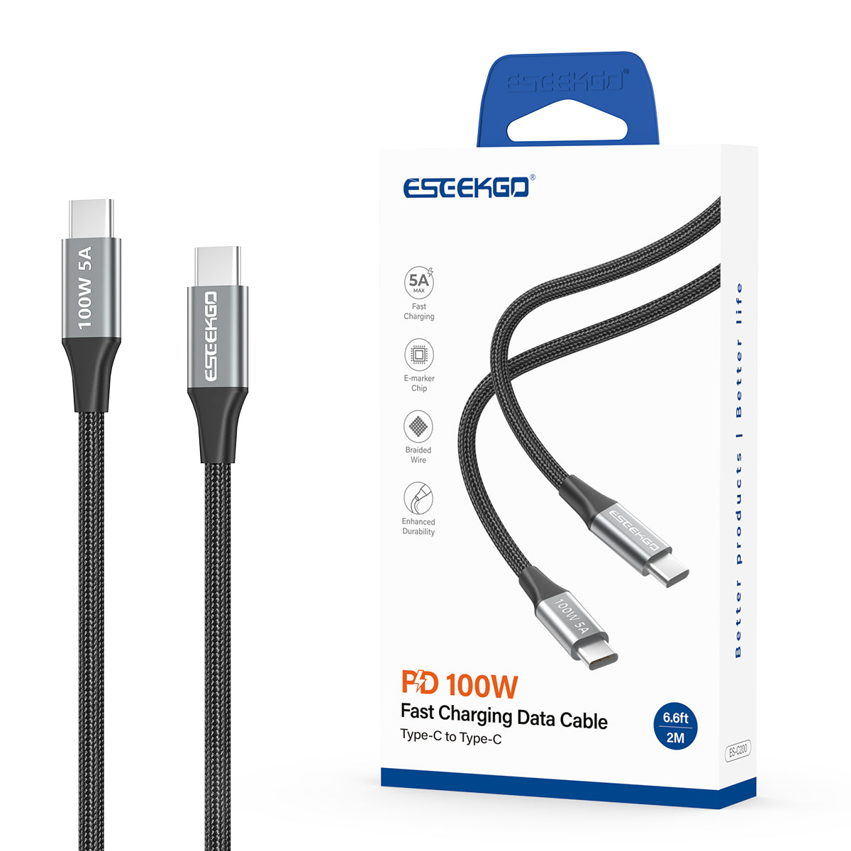 ESEEKGO ES-C200 USB-C To USB-C 100W/5A Data Cable (12/120)