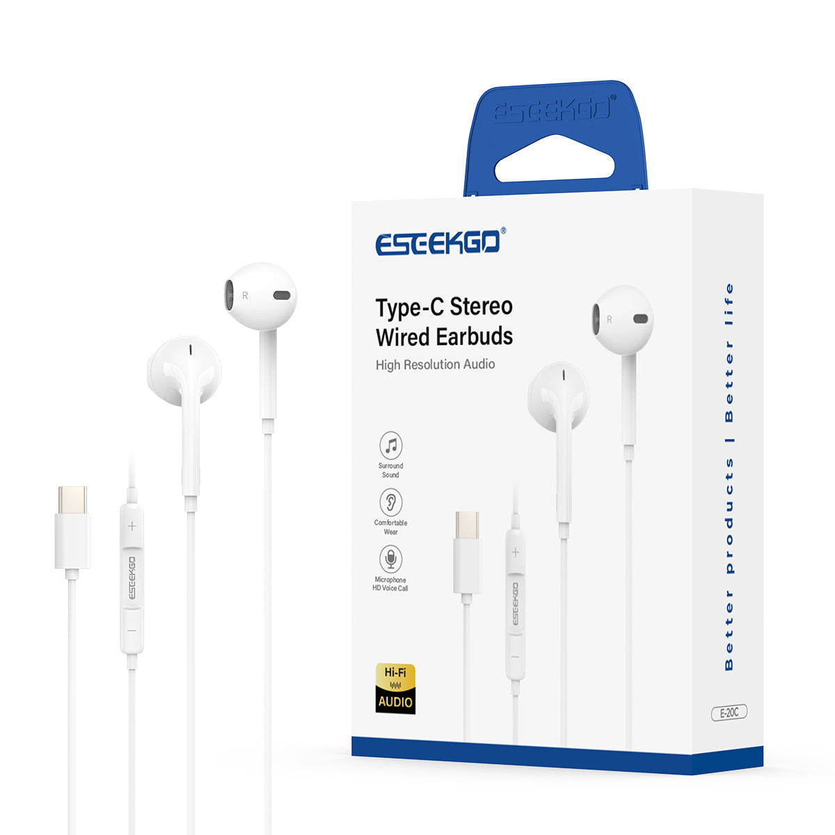 ESEEKGO E-20C Type-C Hi-Fi Music Wired Earphone (10/100)