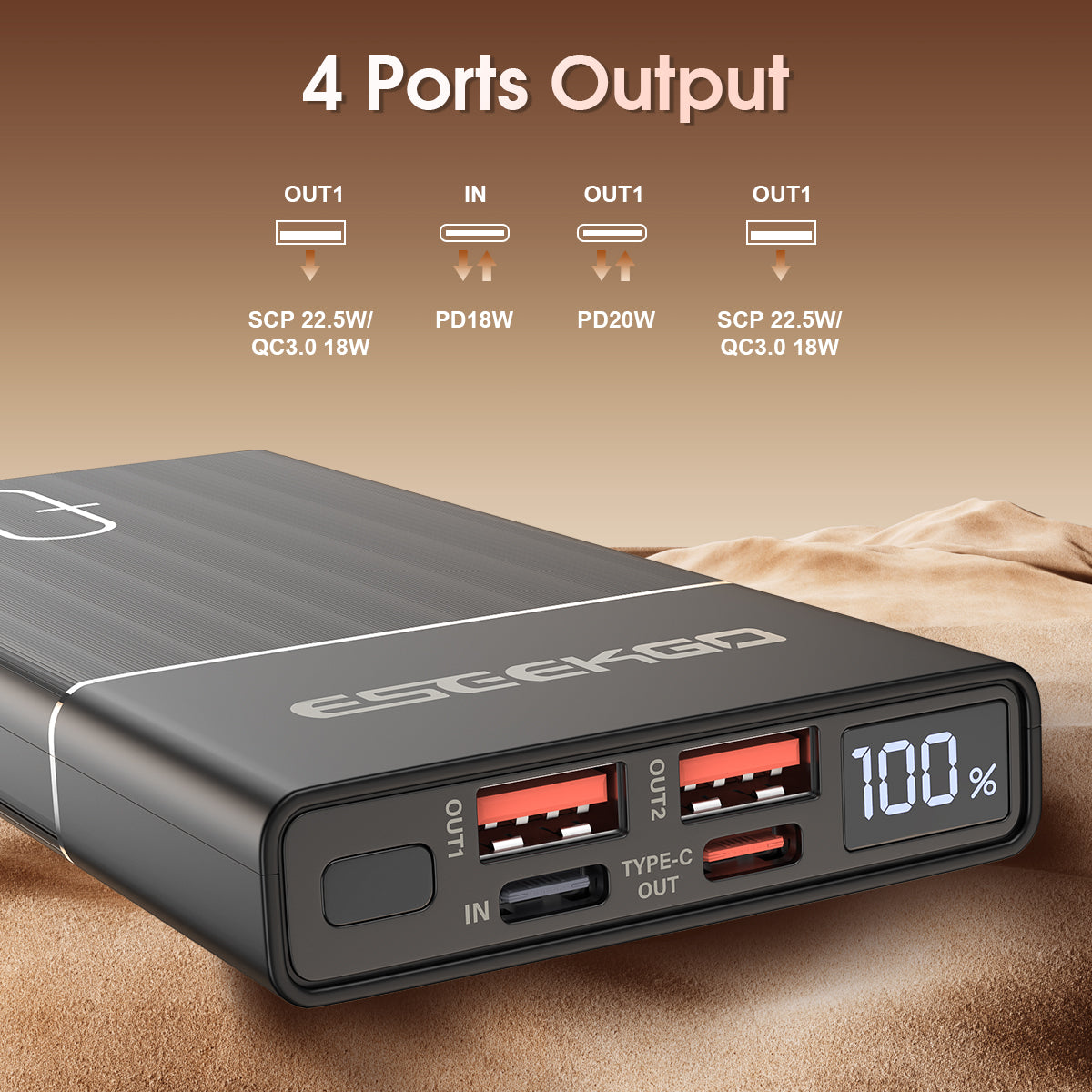 ESEEKGO P-10B 10000mAh Digital Display Power Bank USB-C To C Charging Cable (8/48)