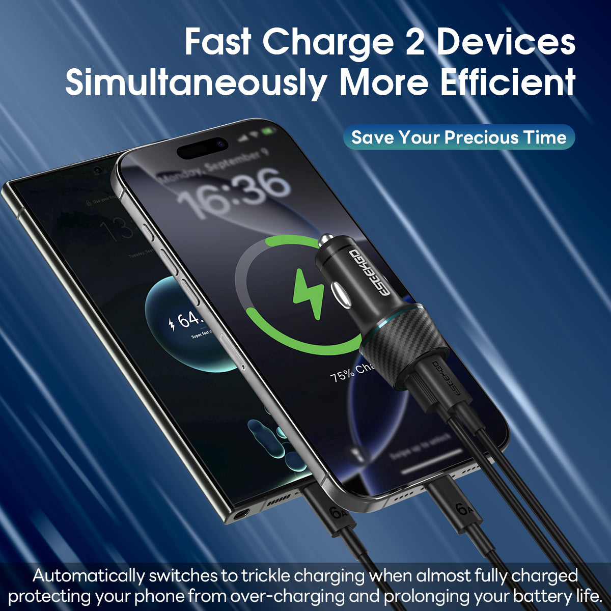 ESEEKGO CC-52L 52.5W Car Charger Type-C To 8 PIN Charging Cable (8/80)