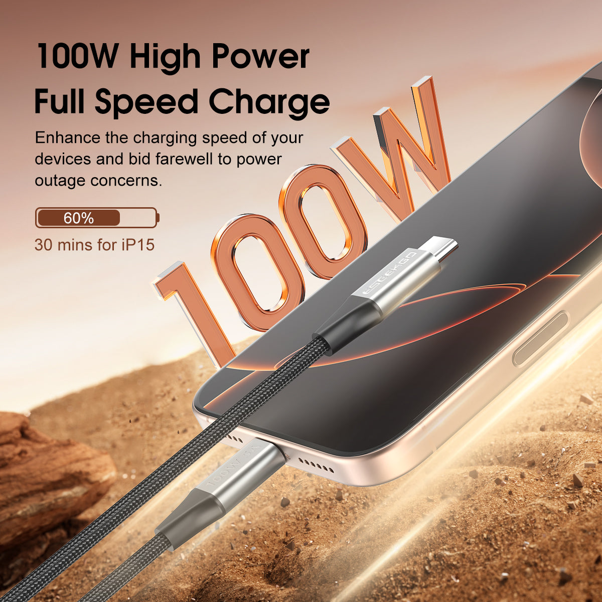 ESEEKGO ES-C300 10FT USB-C To USB-C 100W/5A Data Cable (10/60)