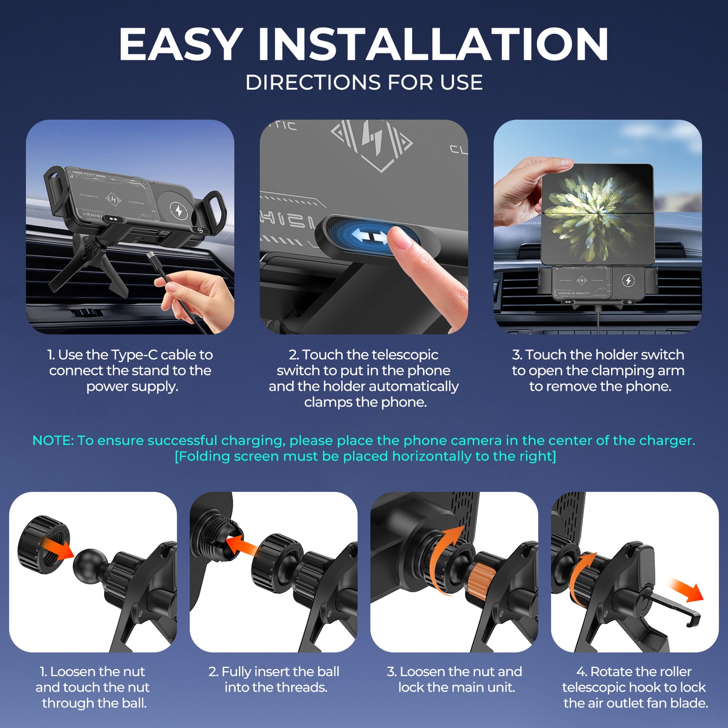 ESEEKGO CH-08 Folding Screen Wireless Charging Rotating Car Stand(10/20)