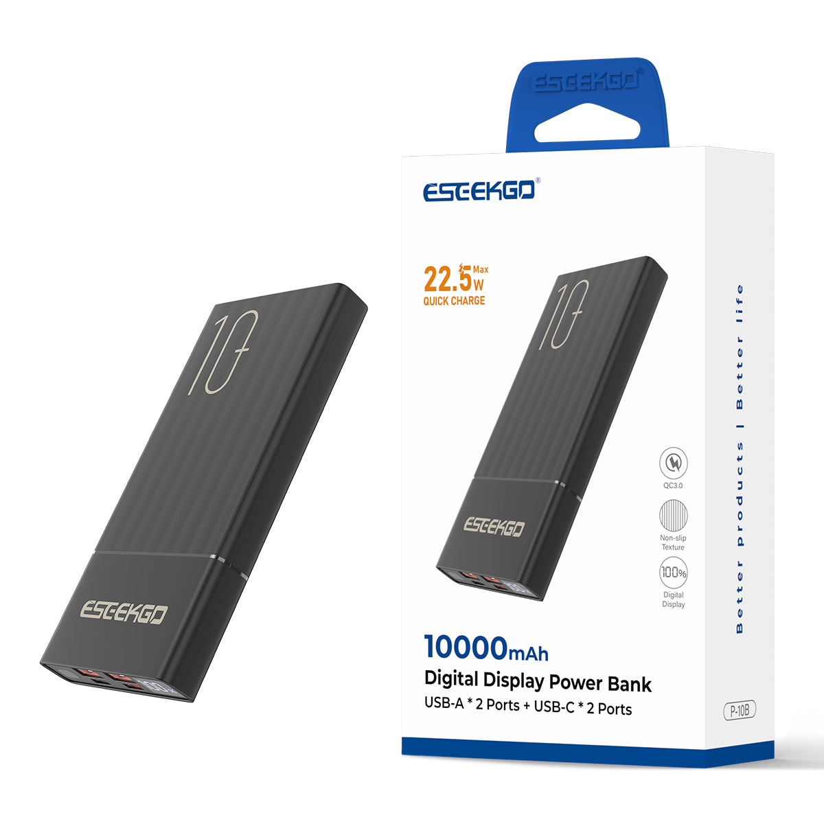 ESEEKGO P-10B 10000mAh Digital Display Power Bank USB-C To C Charging Cable (8/48)