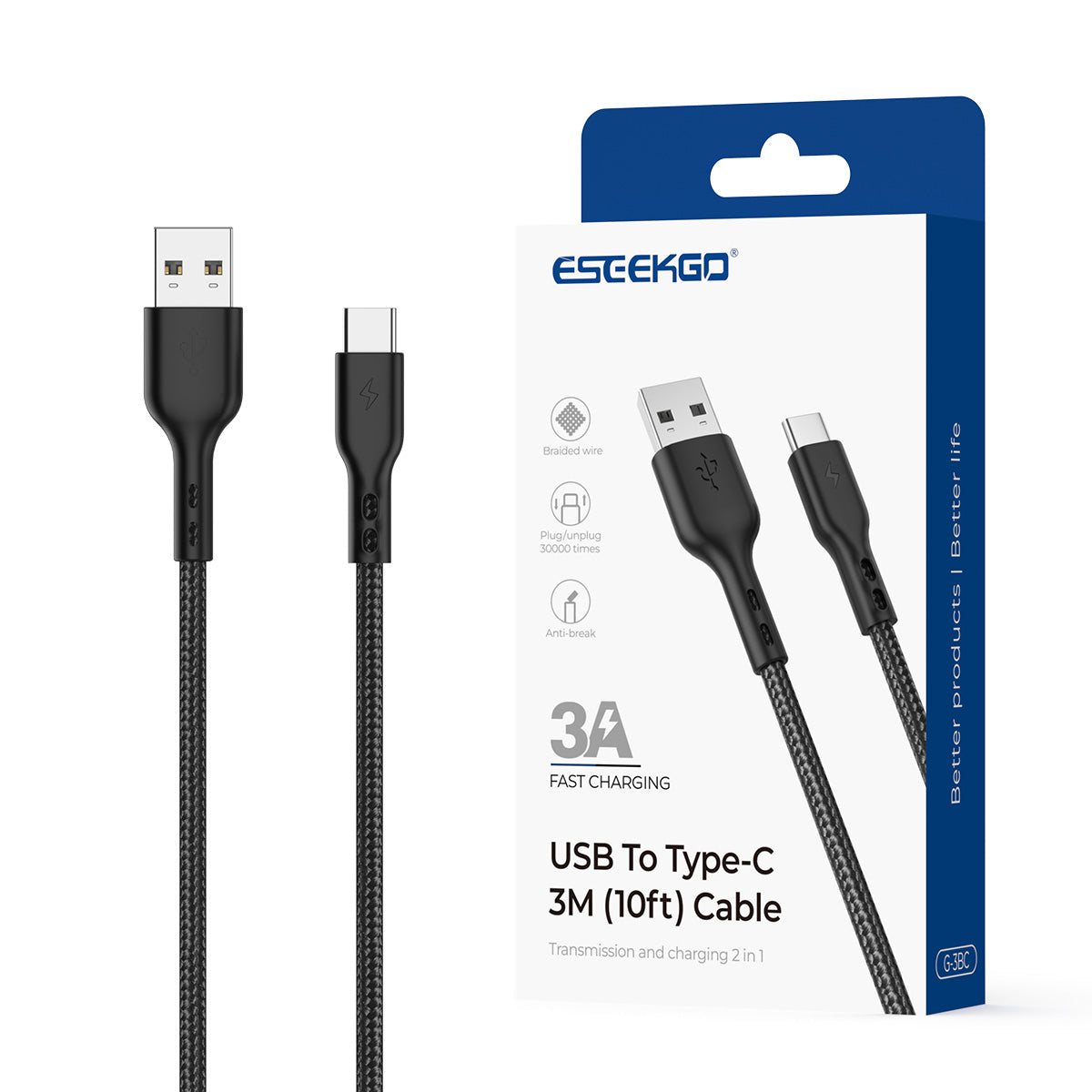 ESEEKGO G-3BC Nylon Braided USB to Type-C Data Cable (11/110)