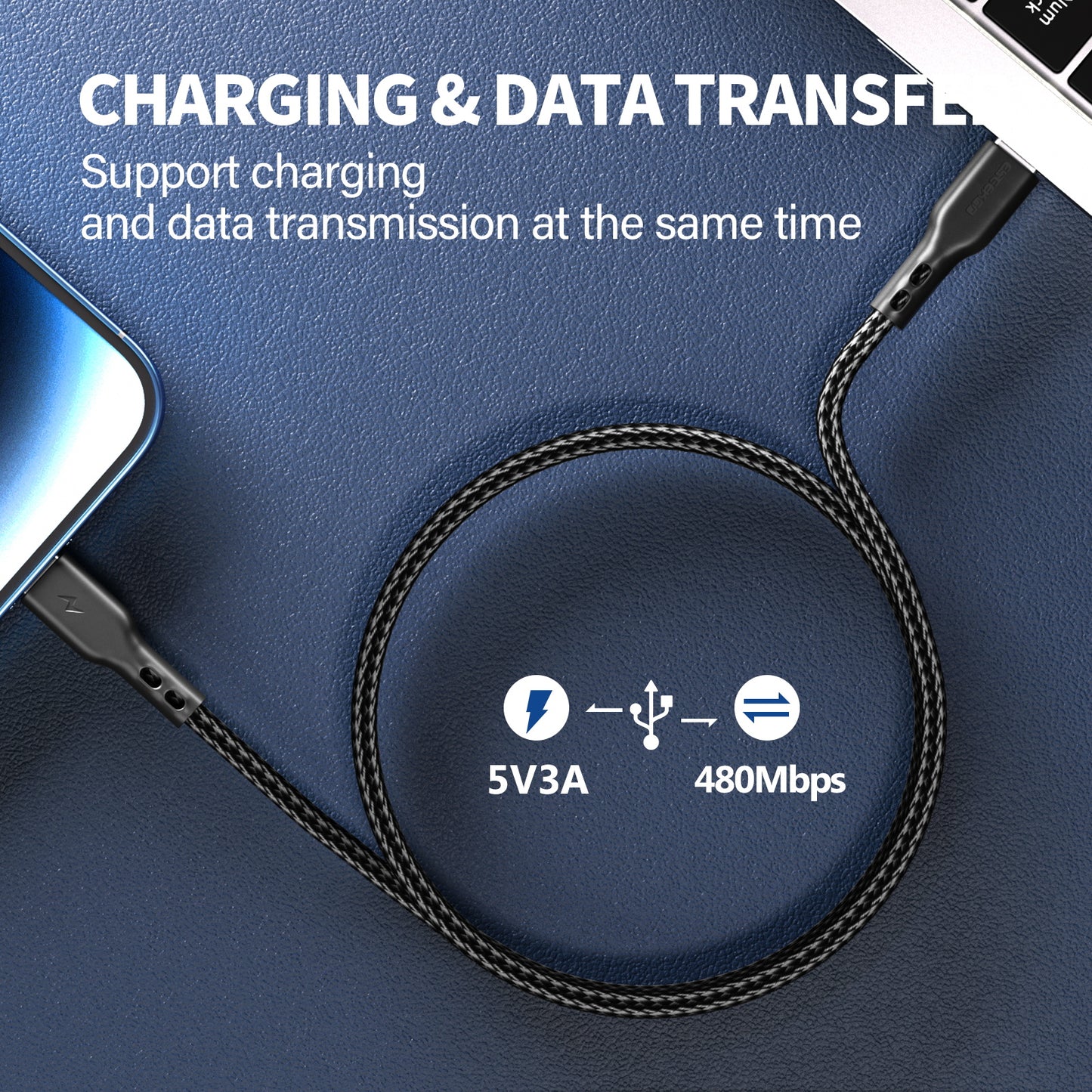 ESEEKGO G-32B 4FT Nylon Braided USB to 8 PIN Data Cable (40/400)
