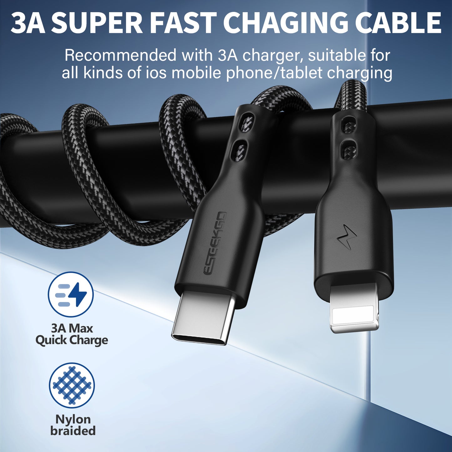 ESEEKGO G-32B 4FT Nylon Braided USB to 8 PIN Data Cable (40/400)