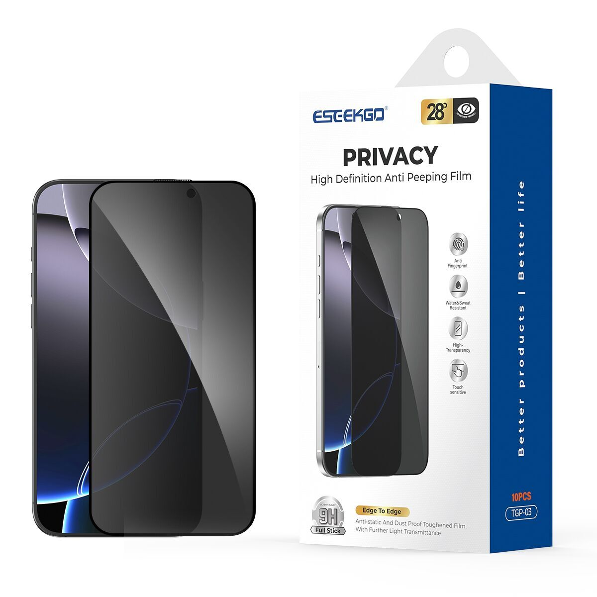 ESEEKGO TGP-03 Full Cover Privacy Tempered Glass Anti Peeping(50/400)