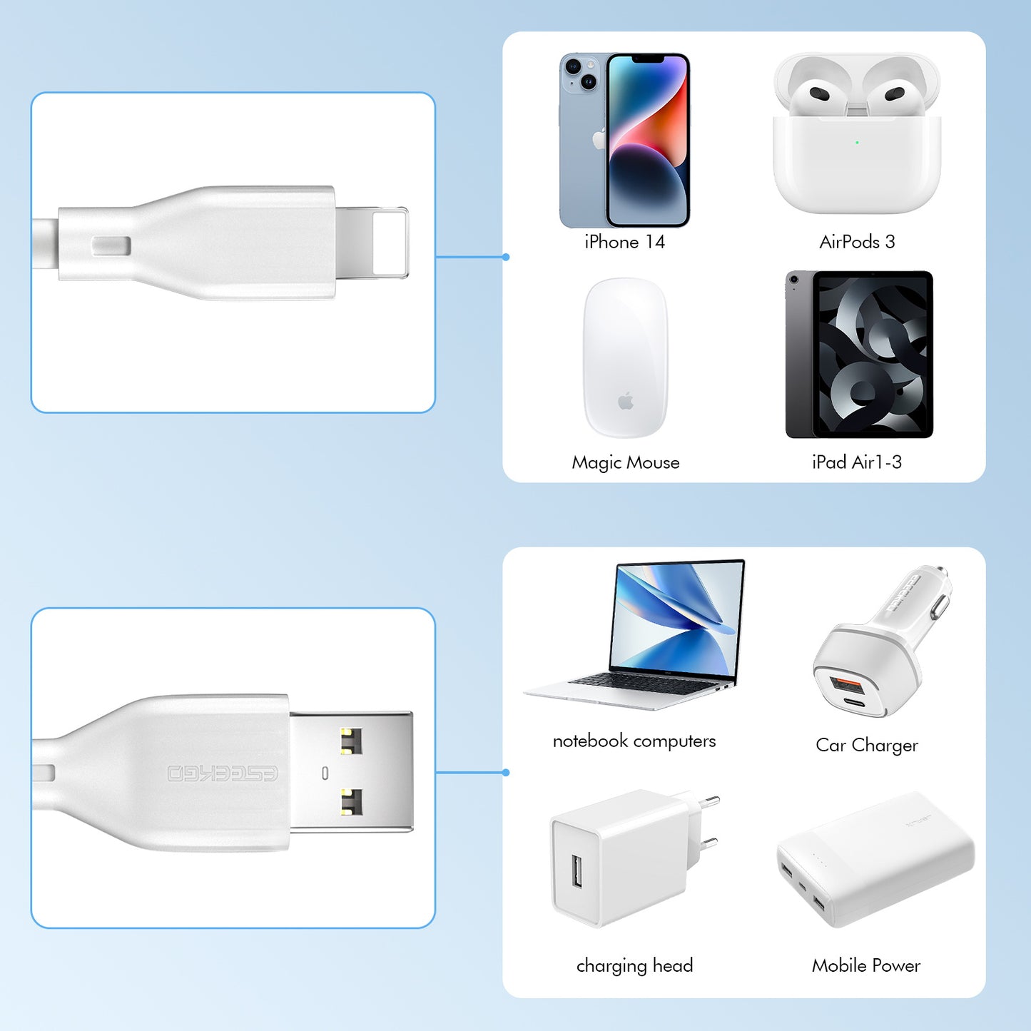 ESEEKGO G-13A 60W 3.0A 3.3FT USB to 8 PIN Data Cable (40/400)