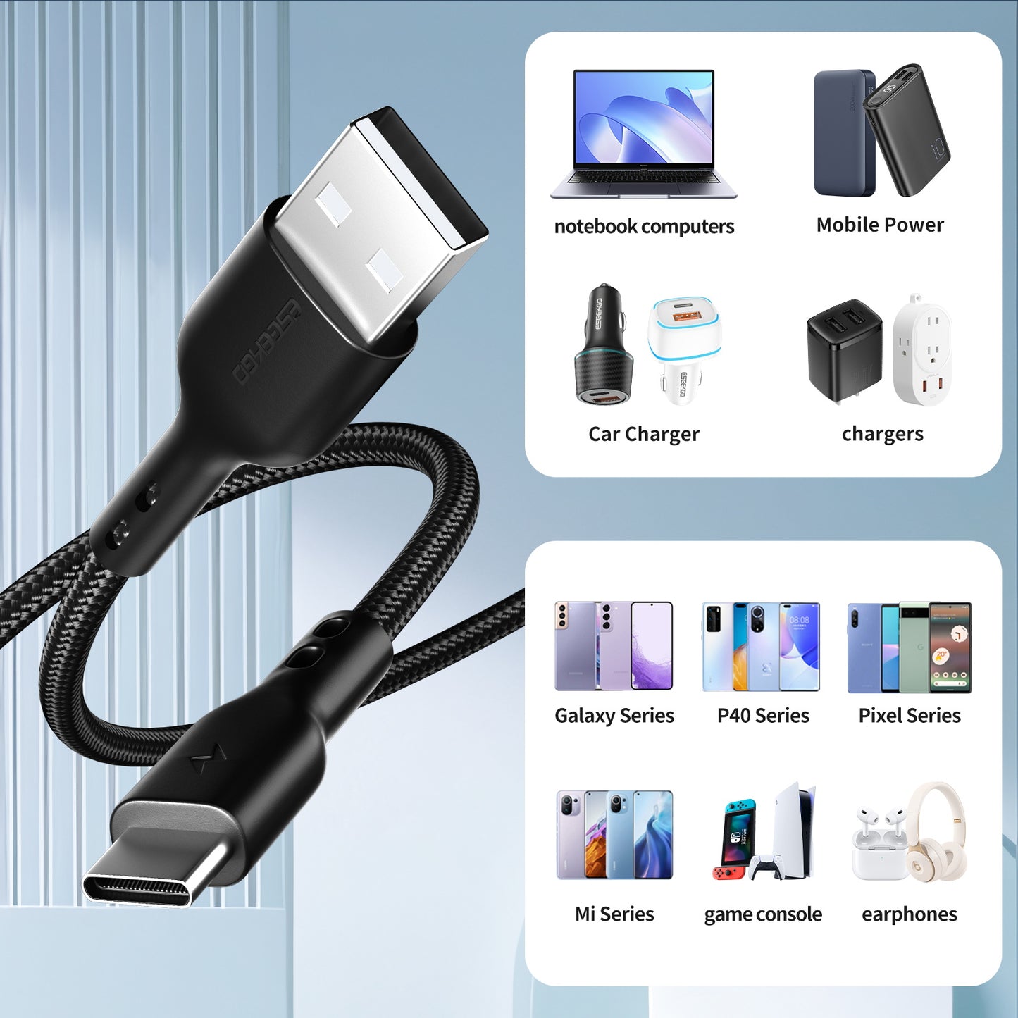 ESEEKGO L-6LK 3.3FT Type-C To 8 PIN TPE Soft Data Cable (40/400)