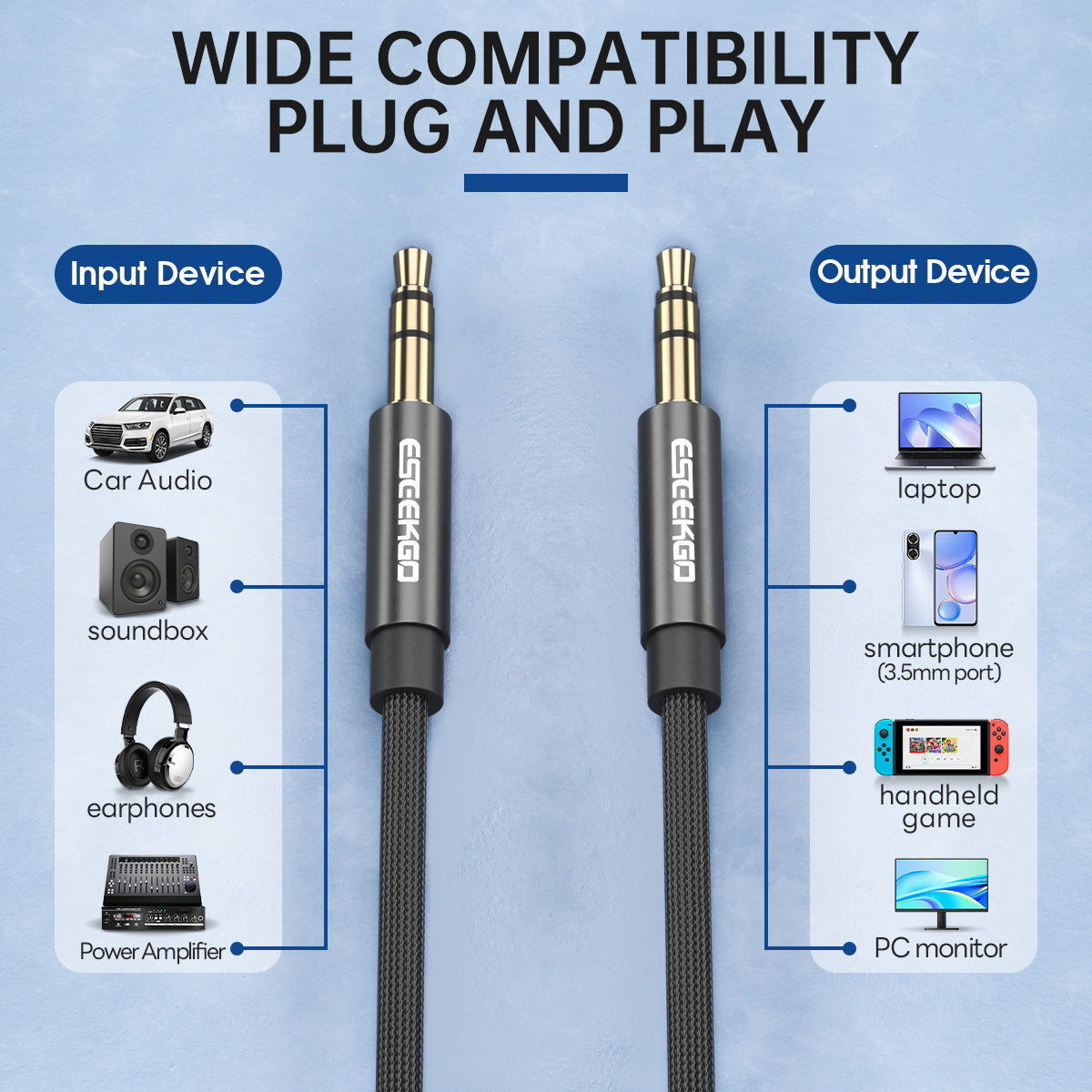 ESEEKGO AX-03 Nylon Braided 3.5mm To 3.5mm Audio Cable (40/240)