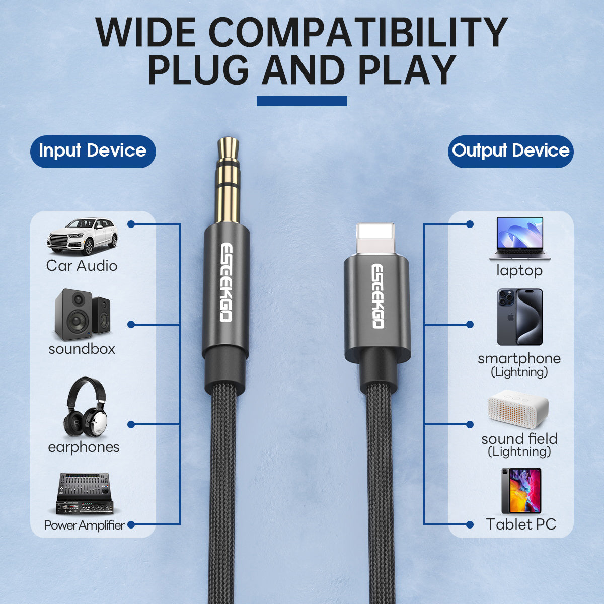 ESEEKGO AX-02 Nylon Braided 8 PIN To 3.5mm Audio Cable (40/400)