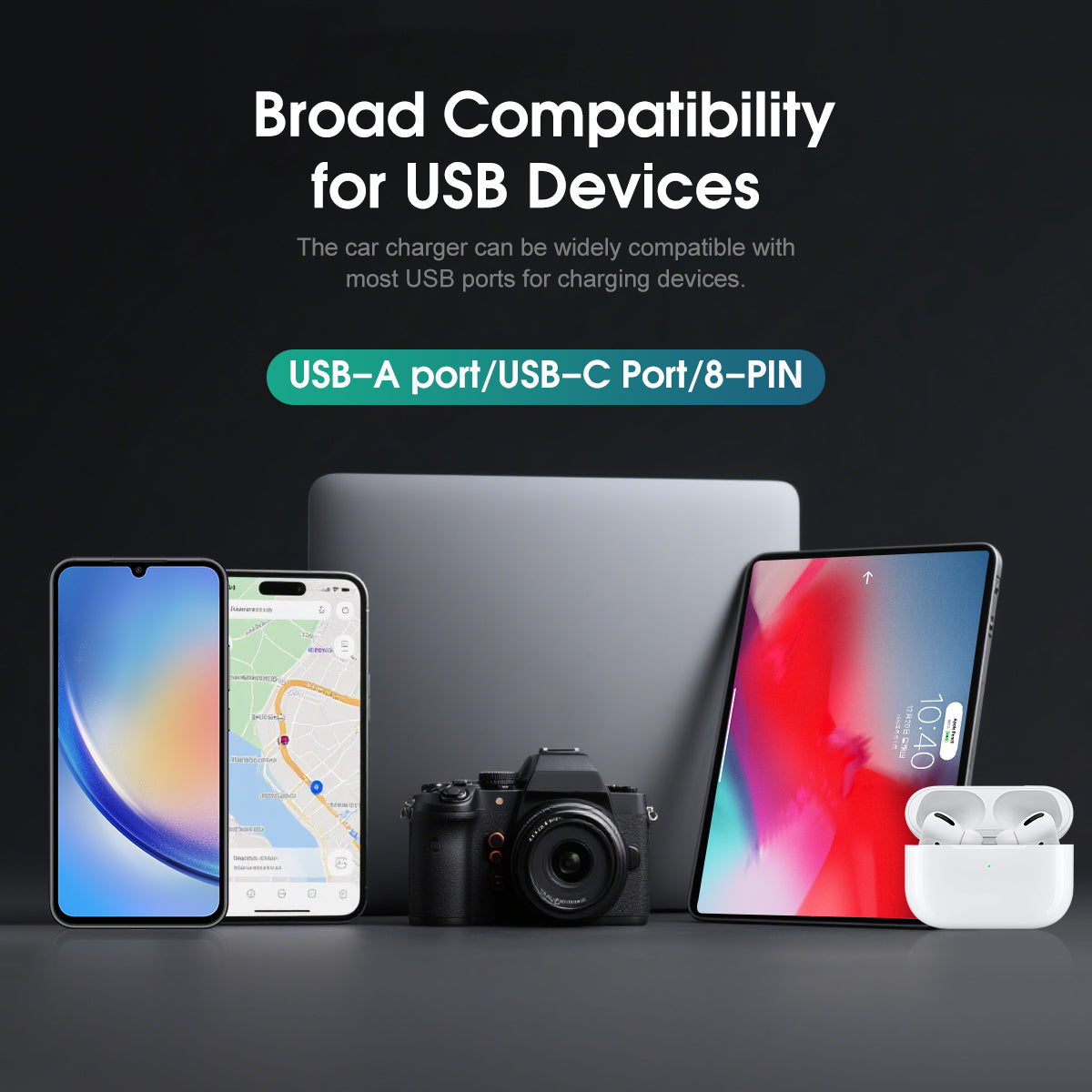 ESEEKGO C-35BK Retractable 60W Car Charger with 3 In 1 Cable (9/90)