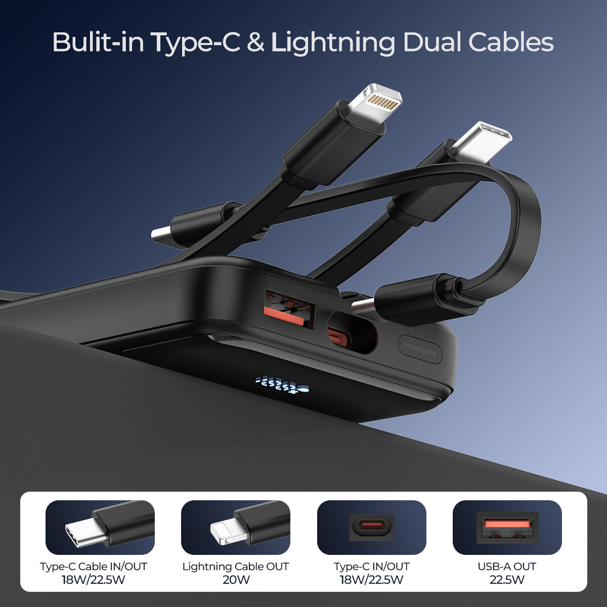 ESEEKGO P-12B 10000 mAh Power Bank With Built-in 3 Cable(8/48)