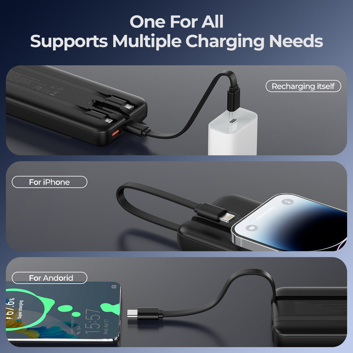 ESEEKGO P-12B 10000 mAh Power Bank With Built-in 3 Cable(8/48)