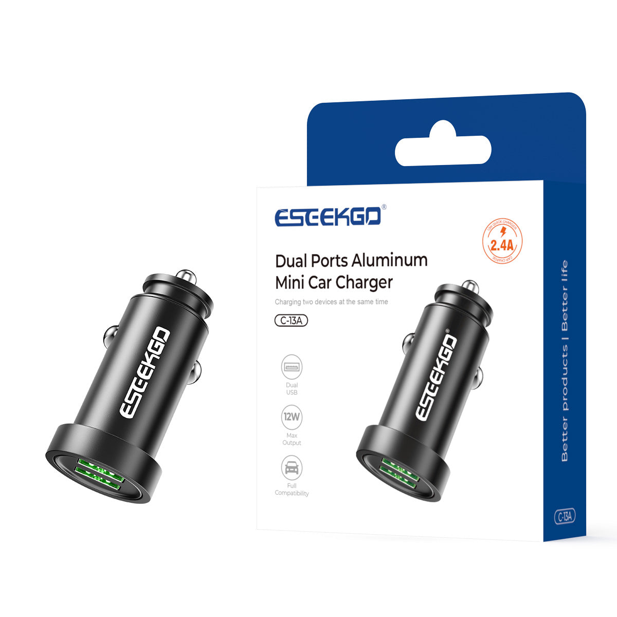 ESEEKGO C-13A Aluminum Dual Ports Car Charger (20/200)