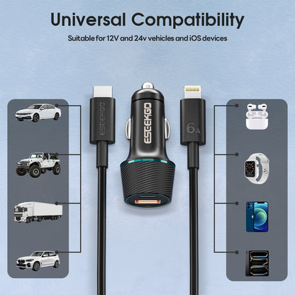 ESEEKGO CC-52L 52.5W Car Charger Type-C To Lightning Charging Cable (8/80)