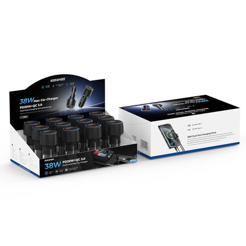 ESEEKGO C-10BS USB+Type-C 38W Dual Ports Car charger Set 12pcs