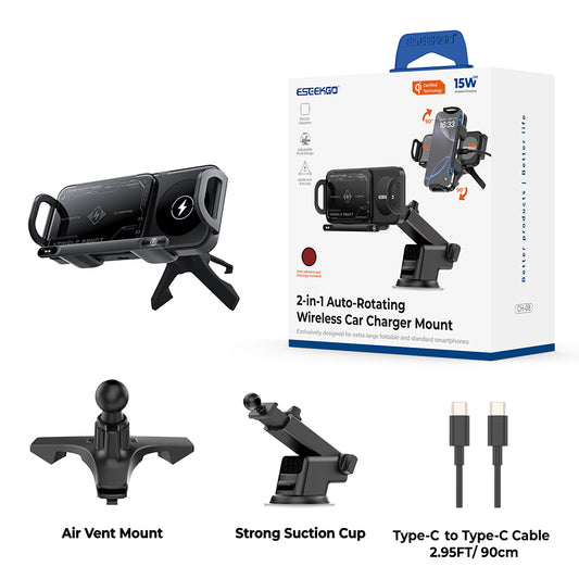 ESEEKGO CH-08 Folding Screen Wireless Charging Rotating Car Stand(10/20)