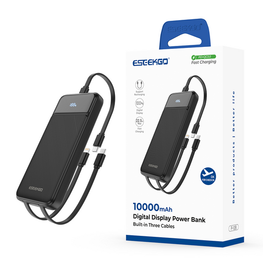 ESEEKGO P-12B 10000 mAh Power Bank With Built-in 3 Cable(8/48)