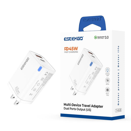 ESEEKGO T-45UB QC3.0 GaN PD45W Dual Ports Travel Charger(10/100)