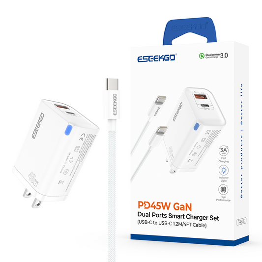 ESEEKGO T-45UC QC3.0 GaN PD45W Fast Charger WithC -C 60W/3.0A Data Cable(8/80)